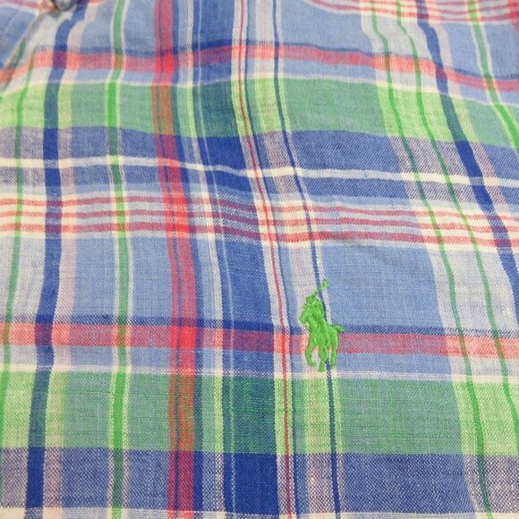 Ralph Lauren mens colorful plaid 100% linen button front shirt XL EUC - Picture 5 of 5